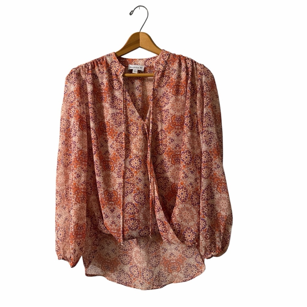 Veronica M Paisley Boho Tie Neck Blouse Small